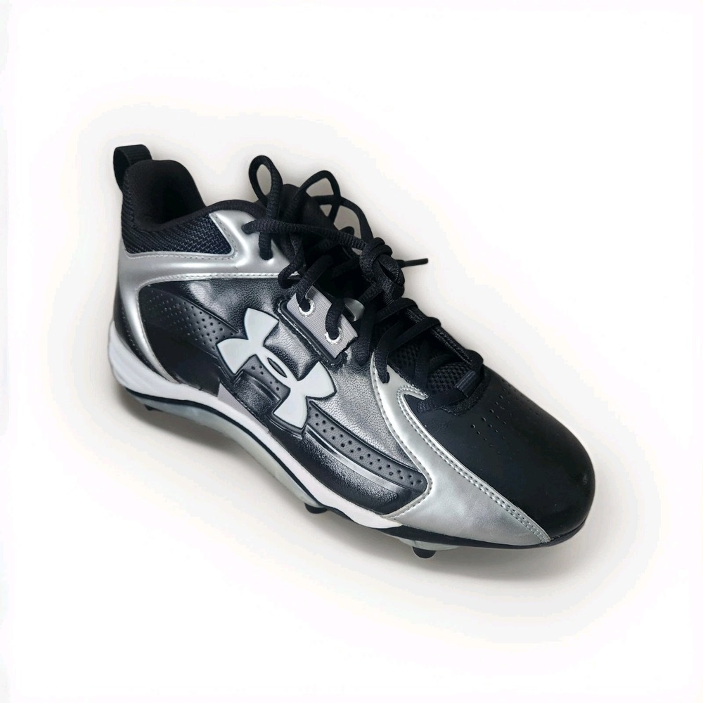 Under Armour Combat GT Mid Football Cleats Mens 10.5 Black Silver Removable NOS